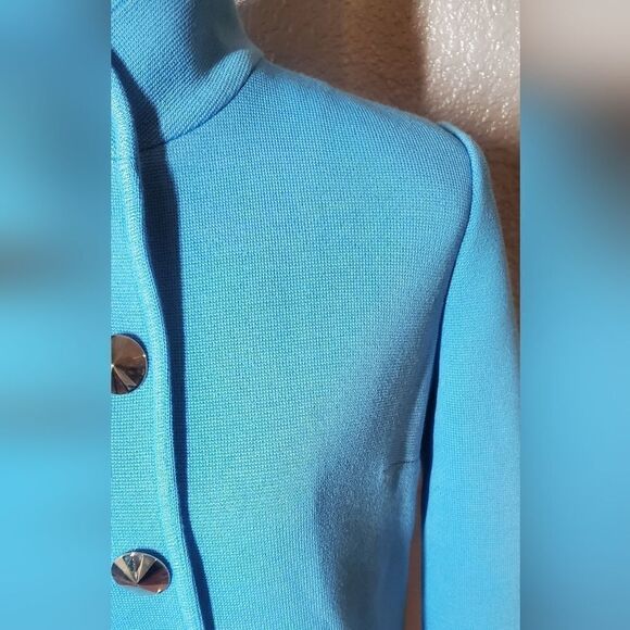 St. John Light Blue 100% Wool Knit Jacket Women’s Classic Open Front Blazer - Picture 7 of 15